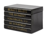 Black Leather Bound Box with "Beauty Begins..." Coco Chanel Quote (VH-BOX-BLK-BEAUTY)