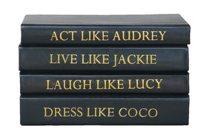 STACK OF FOUR BOOKS BLACK LEATHER- "ACT LIKE…" QUOTE