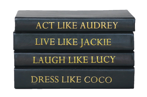 STACK OF FOUR BOOKS BLACK LEATHER- 
