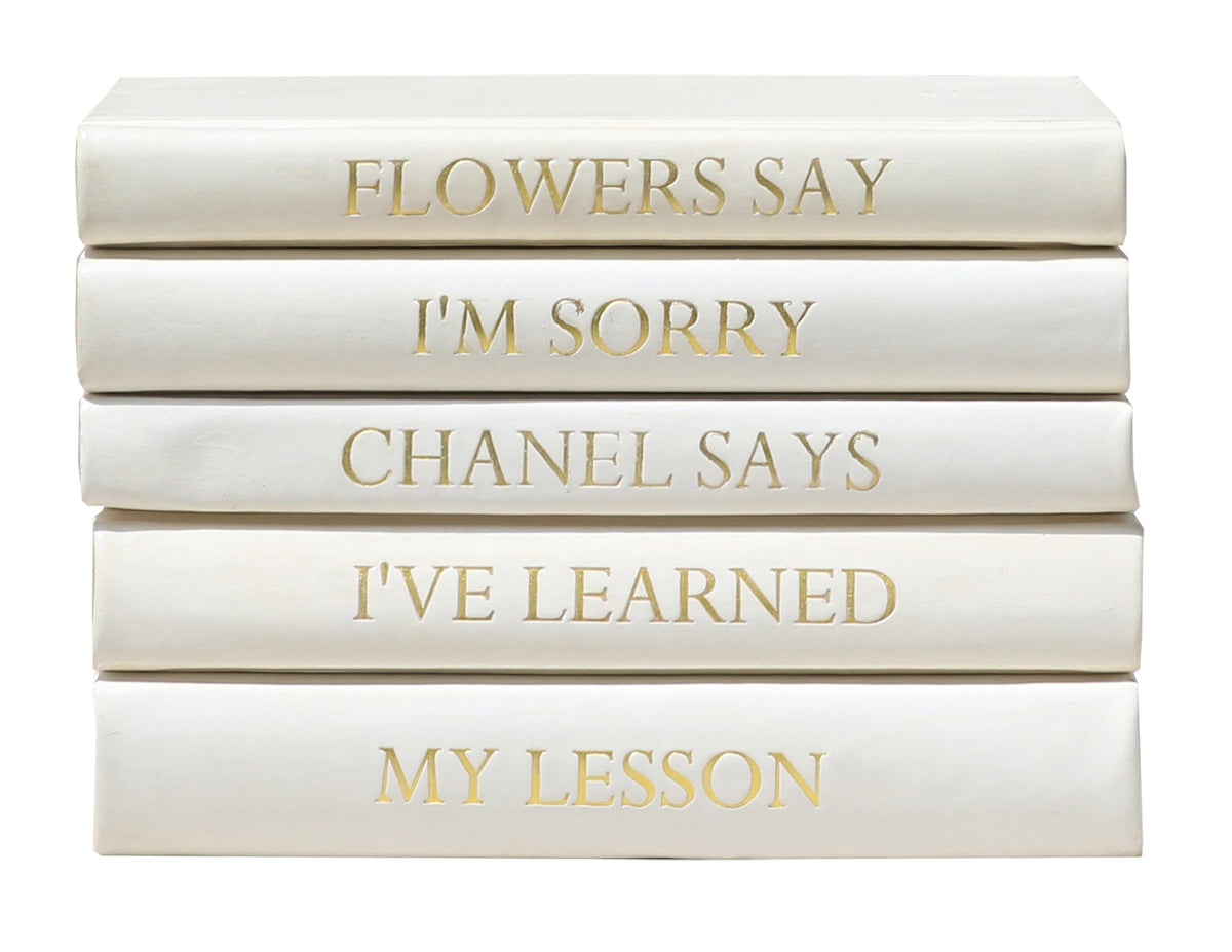 Stack of White Leather Bound Books with I Speak French Quote (VH-STACK –  Vellum Home