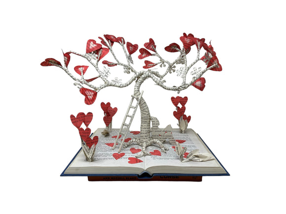 Love Tree Sculpture made from Book Pages / Handmade on Open Book (VH-LOVE-TREE)