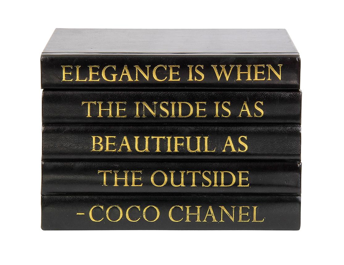 Black Leather Bound Box with Elegance is When Coco Chanel Quote ( –  Vellum Home