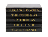 Black Leather Bound Box with "Elegance is When..." Coco Chanel Quote (VH-BOX-BLK-ELEG)
