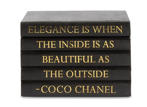Black Shagreen Box with "Elegance is When..." Coco Chanel Quote in Gold Lettering (VH-BOX-SHAG-ELEG)