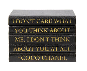 Black Shagreen Box with "I Don't Care What You Think..." Coco Chanel Quote (VH-BOX-SHAG-THINK)