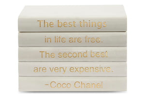 White Leather Bound Box with "The Best Things in Life..." Coco Chanel Quote (VH-BOX-WHT-BEST)