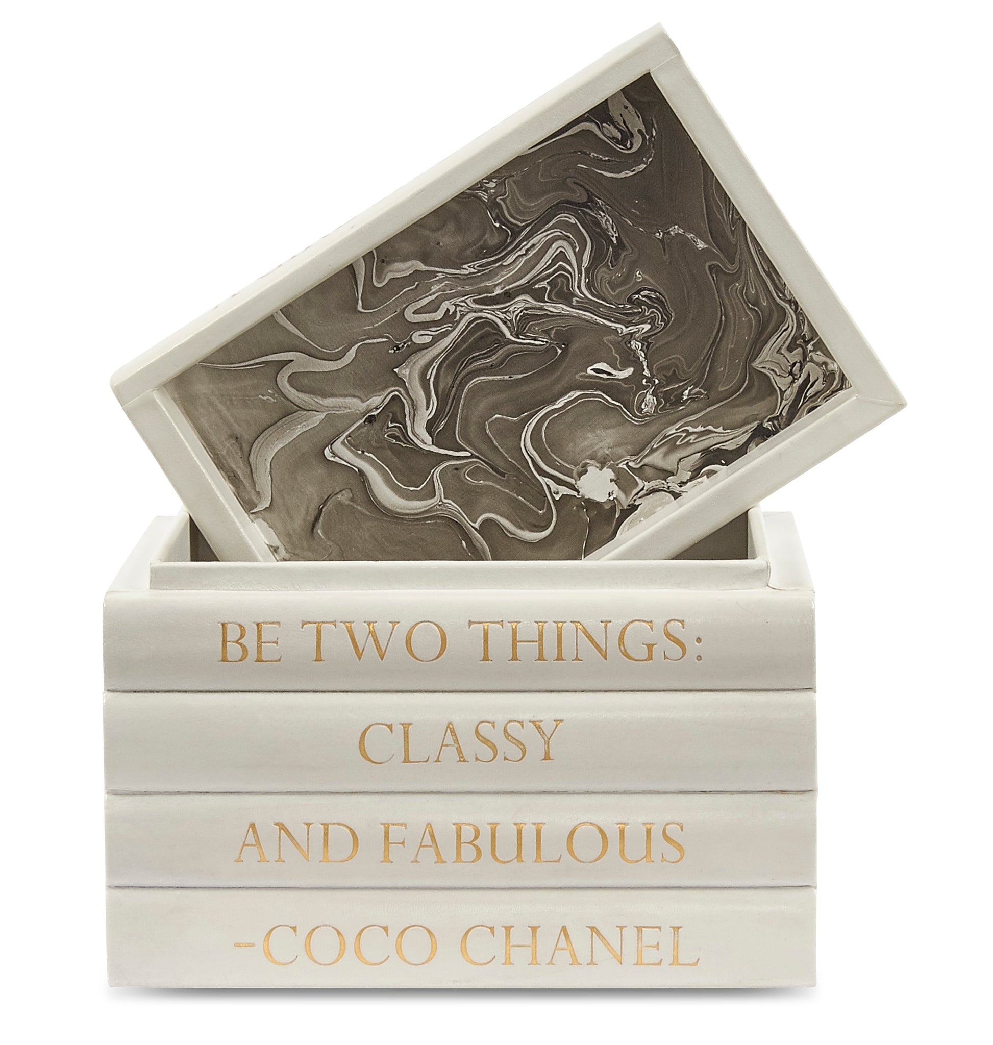 White Leather Bound Box with A Girl Should Be Coco Chanel