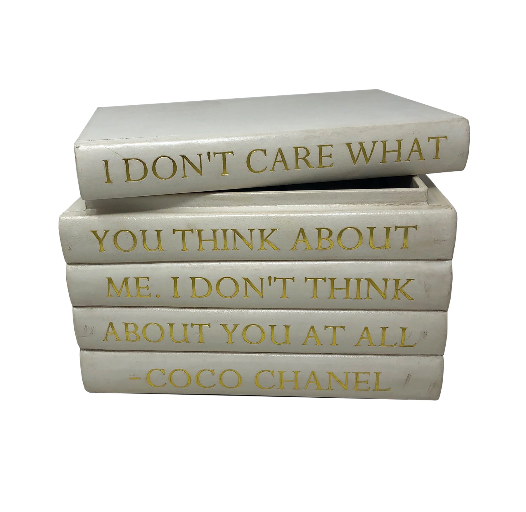 White Leather Bound Box with Coco Chanel Quote I Don't Care What You  Think (VH-BOX-WHT-THINK)