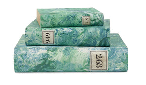 3 Piece Set of Hand Painted Marble Book Boxes in Emerald Green & Blue (VH-MBSET-EMBLU-03)