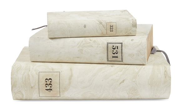 3 Piece Set of Hand Painted Marble Book Boxes in Cream (VH-MBSET-CR-03)