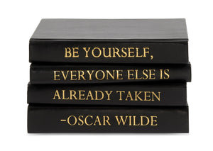 Stack of Black Leather Bound Books with Oscar Wilde Quote "Be Yourself..." (VH-STACK4-BLACK-WILDE)