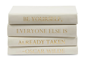 Stack of White Leather Bound Decorative Books with Oscar Wilde Quote (VH-STACK4-WHT-WILDE)