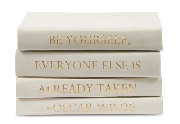Stack of White Leather Bound Books with Coco Chanel Quote I Don't Care  (VH-STACK5-WHT-THINK)