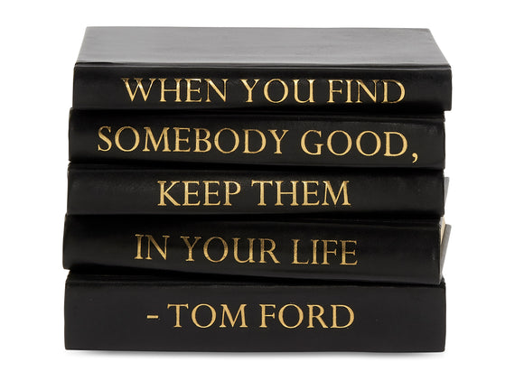 Stack of Black Leather Bound Books with Tom Ford Quote (VH-STACK5-BLACK-FORD)
