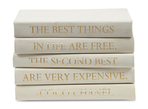 Stack of White Leather Bound Decorative Books with Coco Chanel