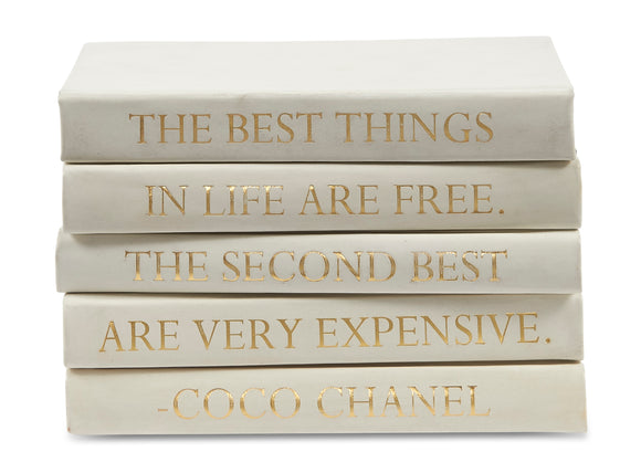 White Leather Bound Box with The Best Things in Life Coco Chanel Quote  (VH-BOX-WHT-BEST)