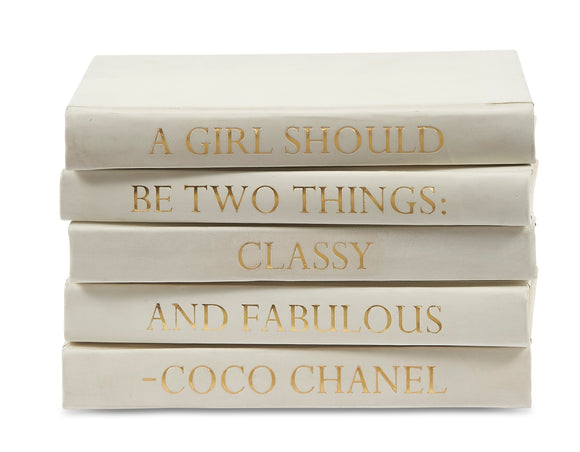 Decorative book stack with I Speak French quote on Muted Distressed  Gold