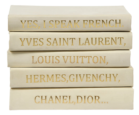 Stack of White Leather Bound Books with I Speak French Quote (VH-STACK –  Vellum Home