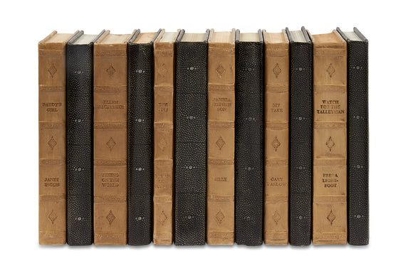 12 Vol. Set of Decorative Books - Mix of Taupe Leather & Charcoal Shagreen (VH-TAUPE-CHARSHAG-12)